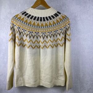 Pink Lily Cream Fair Isle Knit Sweater Size L Mock Neck Long Sleeve